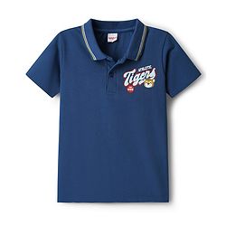 Babyhug 100% Cotton Knit Half Polo T-Shirt with Tiger Print - Navy Blue