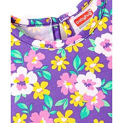 Babyhug Cotton Knit Half Sleeves Nighty With Floral Print - Purple