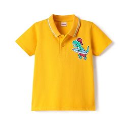 Babyhug 100% Cotton Knit Half Sleeves Polo T-Shirt with Dino Print - Yellow