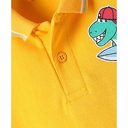 Babyhug 100% Cotton Knit Half Sleeves Polo T-Shirt with Dino Print - Yellow