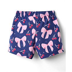 Babyhug Cotton Knit Half Sleeves Shorts Co-ord Night Suit With Bow - Navy Blue