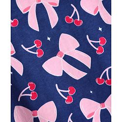 Babyhug Cotton Knit Half Sleeves Shorts Co-ord Night Suit With Bow - Navy Blue