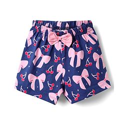 Babyhug Cotton Knit Half Sleeves Shorts Co-ord Night Suit With Bow - Navy Blue