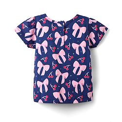 Babyhug Cotton Knit Half Sleeves Shorts Co-ord Night Suit With Bow - Navy Blue