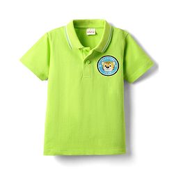 Babyhug 100% Cotton Knit Half Sleeves Polo T-Shirt with Patch Detailing - Limegreen