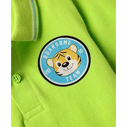 Babyhug 100% Cotton Knit Half Sleeves Polo T-Shirt with Patch Detailing - Limegreen