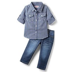 Babyhug Cotton Woven Full Sleeves Checks Shirt & Denim Jeans Set - Blue
