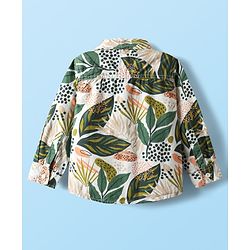 Babyhug 100% Cotton Woven Full Sleeves Shirt & Trouser Set With Leaf Print - Olive Green