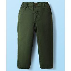 Babyhug 100% Cotton Woven Full Sleeves Shirt & Trouser Set With Leaf Print - Olive Green