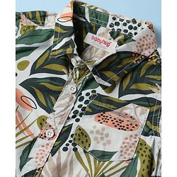 Babyhug 100% Cotton Woven Full Sleeves Shirt & Trouser Set With Leaf Print - Olive Green