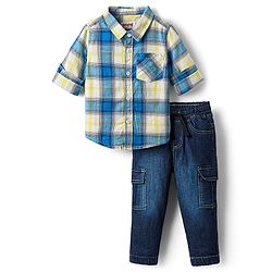 Babyhug Cotton Woven Full Sleeves Checks Shirt & Denim Jeans Set - Blue