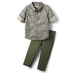 Babyhug Cotton Woven Full Sleeves Printed Shirt & Trouser Set - Multicolor