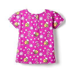 Babyhug Cotton Knit Half Sleeves Shorts Co-ord Night Suit With Bee & Floral Print - Dark Pink