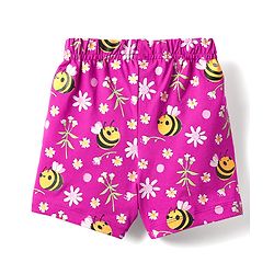 Babyhug Cotton Knit Half Sleeves Shorts Co-ord Night Suit With Bee & Floral Print - Dark Pink