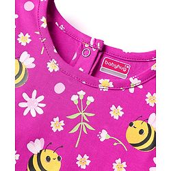 Babyhug Cotton Knit Half Sleeves Shorts Co-ord Night Suit With Bee & Floral Print - Dark Pink