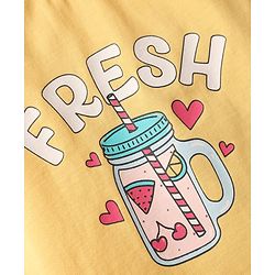Babyhug Cotton Knit Half Sleeves Shorts Night Suit With Fresh Text Print & Bow Applique  - Yellow & Pink