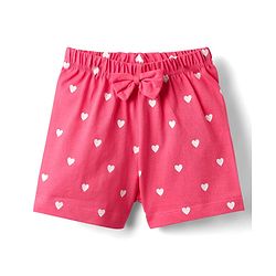 Babyhug Cotton Knit Half Sleeves Shorts Night Suit With Fresh Text Print & Bow Applique  - Yellow & Pink