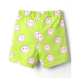 Babyhug Cotton Knit Half Sleeves Shorts Night Suit With Smile Text Print - Lime Green