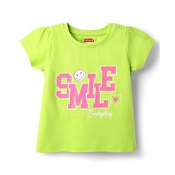 Babyhug Cotton Knit Half Sleeves Shorts Night Suit With Smile Text Print - Lime Green
