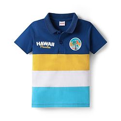 Babyhug 100% Cotton Knit Half Sleeves Polo T-Shirt with Beach Theme Print - Multicolor