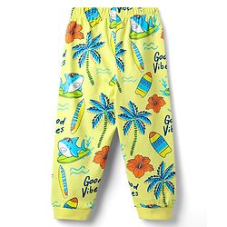 Babyhug Cotton Knit Half Sleeves Co-Ord Night Suit With Beach Theme Print - Yellow