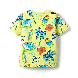 Babyhug Cotton Knit Half Sleeves Co-Ord Night Suit With Beach Theme Print - Yellow