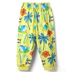 Babyhug Cotton Knit Half Sleeves Co-Ord Night Suit With Beach Theme Print - Yellow