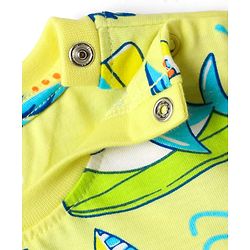 Babyhug Cotton Knit Half Sleeves Co-Ord Night Suit With Beach Theme Print - Yellow