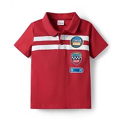Babyhug 100% Cotton Knit Half Sleeves Polo T-Shirt with Text Print & Stripes - Red