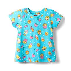 Babyhug Cotton Knit Half Sleeves Co-Ord Night Suit With Tropical Print - Light Blue