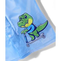 Babyhug Full Sleeves Below Knee Length Hooded Raincoat With Dinosaur & Star Print - Blue