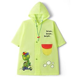 Babyhug Full Sleeves Hooded Raincoat with Dino Print - Limegreen