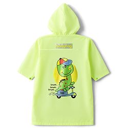 Babyhug Full Sleeves Hooded Raincoat with Dino Print - Limegreen