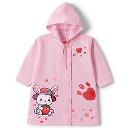 Babyhug Full Sleeves Hooded Raincoat With Bunny Print - Pink
