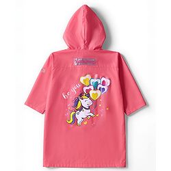 Babyhug Full Sleeves Below Knee Length Hooded Raincoat With Unicorn Print - Pink