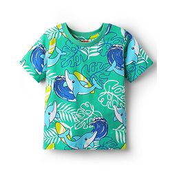 Babyhug Cotton Knit Half Sleeves Co-Ord Night Suit With Dolphin & Leaf Print - Green