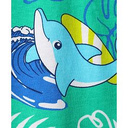 Babyhug Cotton Knit Half Sleeves Co-Ord Night Suit With Dolphin & Leaf Print - Green