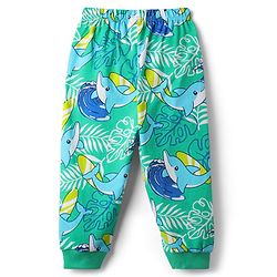 Babyhug Cotton Knit Half Sleeves Co-Ord Night Suit With Dolphin & Leaf Print - Green