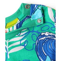 Babyhug Cotton Knit Half Sleeves Co-Ord Night Suit With Dolphin & Leaf Print - Green