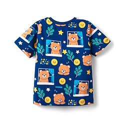 Babyhug Cotton Knit Half Sleeves Co-Ord Night Suit With Animal  Print - Navy Blue