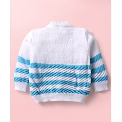 Babyhug Knitted Full Sleeves Striped Baby Sweater Set with Cap & Booties - White & Red