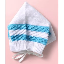 Babyhug Knitted Full Sleeves Striped Baby Sweater Set with Cap & Booties - White & Red