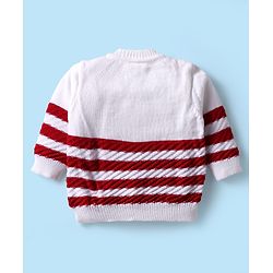 Babyhug Knitted Full Sleeves Striped Baby Sweater Set with Cap & Booties - White & Red