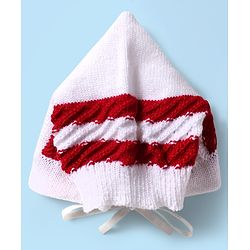 Babyhug Knitted Full Sleeves Striped Baby Sweater Set with Cap & Booties - White & Red