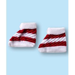 Babyhug Knitted Full Sleeves Striped Baby Sweater Set with Cap & Booties - White & Red