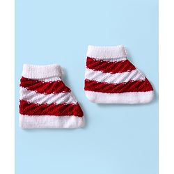 Babyhug Knitted Full Sleeves Striped Baby Sweater Set with Cap & Booties - White & Red