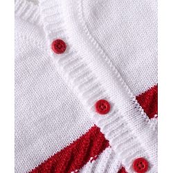 Babyhug Knitted Full Sleeves Striped Baby Sweater Set with Cap & Booties - White & Red