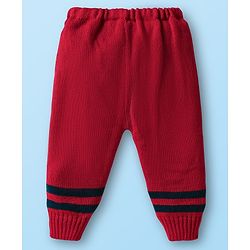 Babyhug Knit Front Open Striped & Color Block Front Open Sweater Set with Cap & Booties - Red & Navy Blue