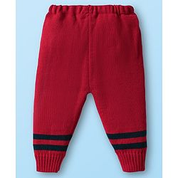 Babyhug Knit Front Open Striped & Color Block Front Open Sweater Set with Cap & Booties - Red & Navy Blue