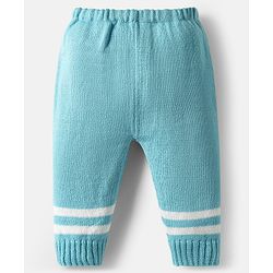 Babyhug Knit Full Sleeves Front Open Sweater Set with Stripe Design Cap with Knot & Booties - Blue & White